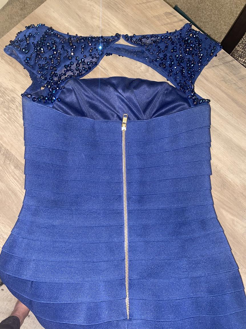 Sherri Hill Size 6 Homecoming Sequined Navy Blue Cocktail Dress on Queenly