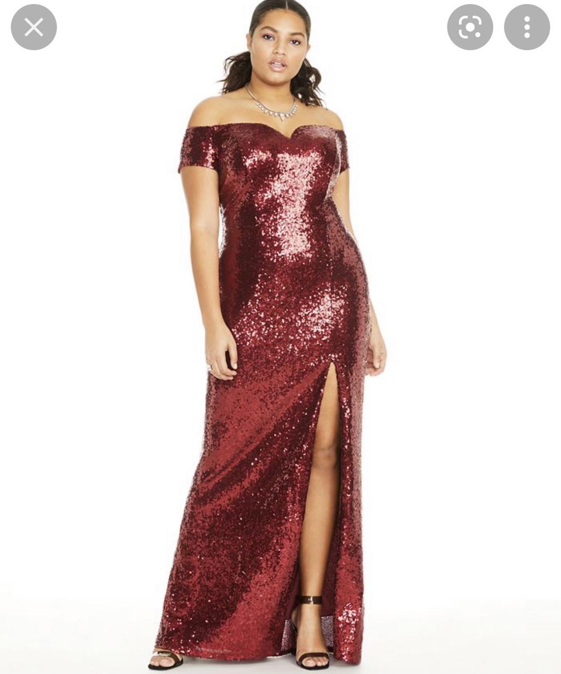 Plus Size 18 Prom Sequined Red Side Slit Dress on Queenly