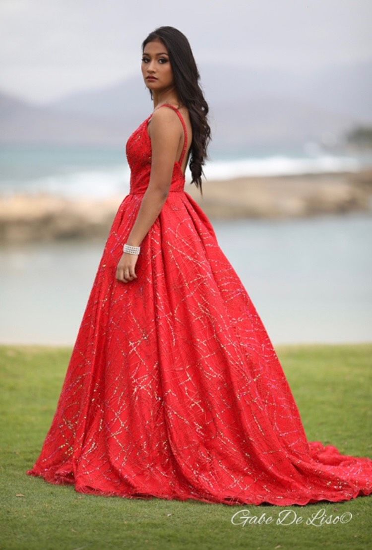 Custom Size 2 Prom Sequined Red Ball Gown on Queenly