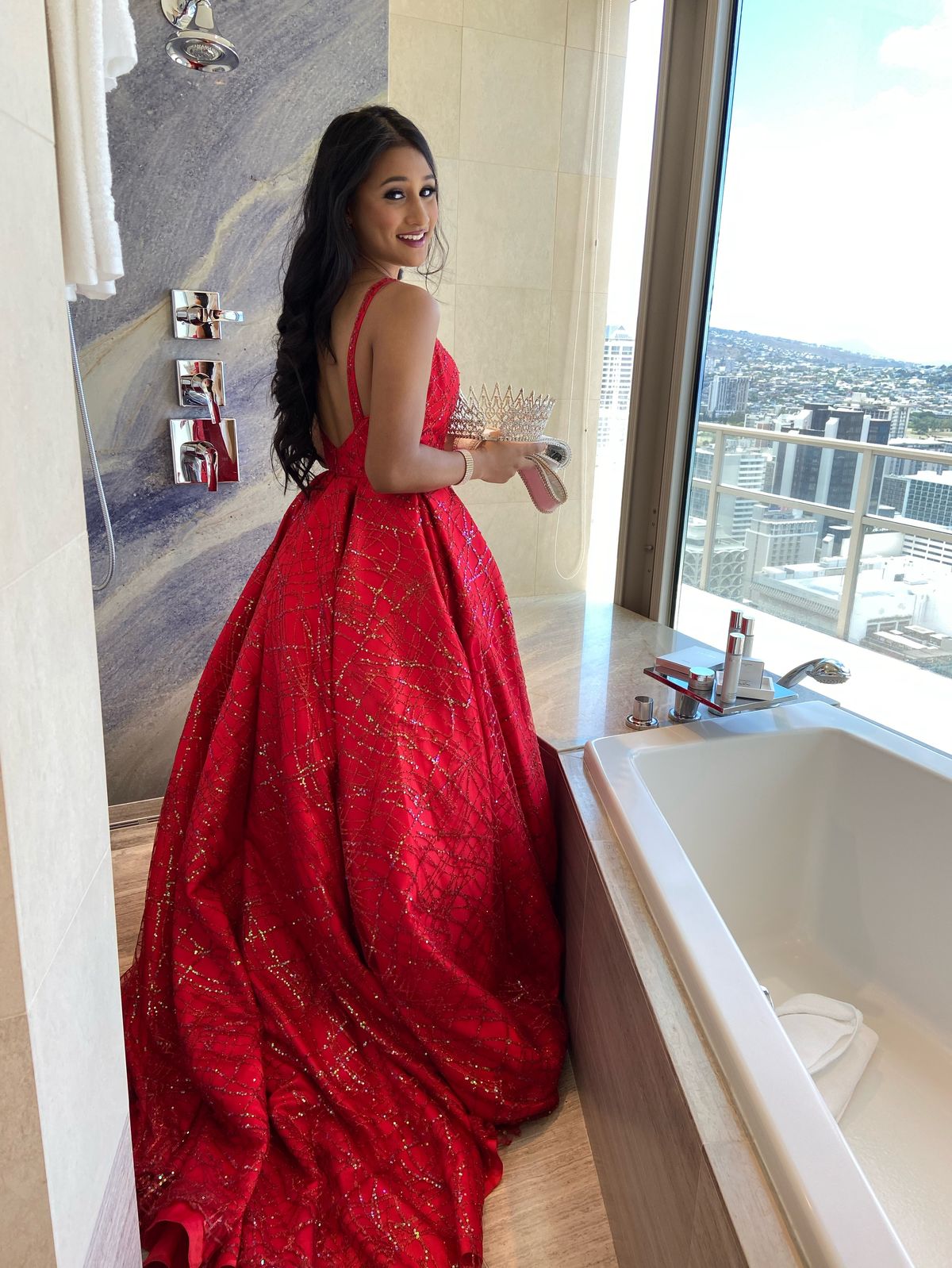 Custom Size 2 Prom Sequined Red Ball Gown on Queenly