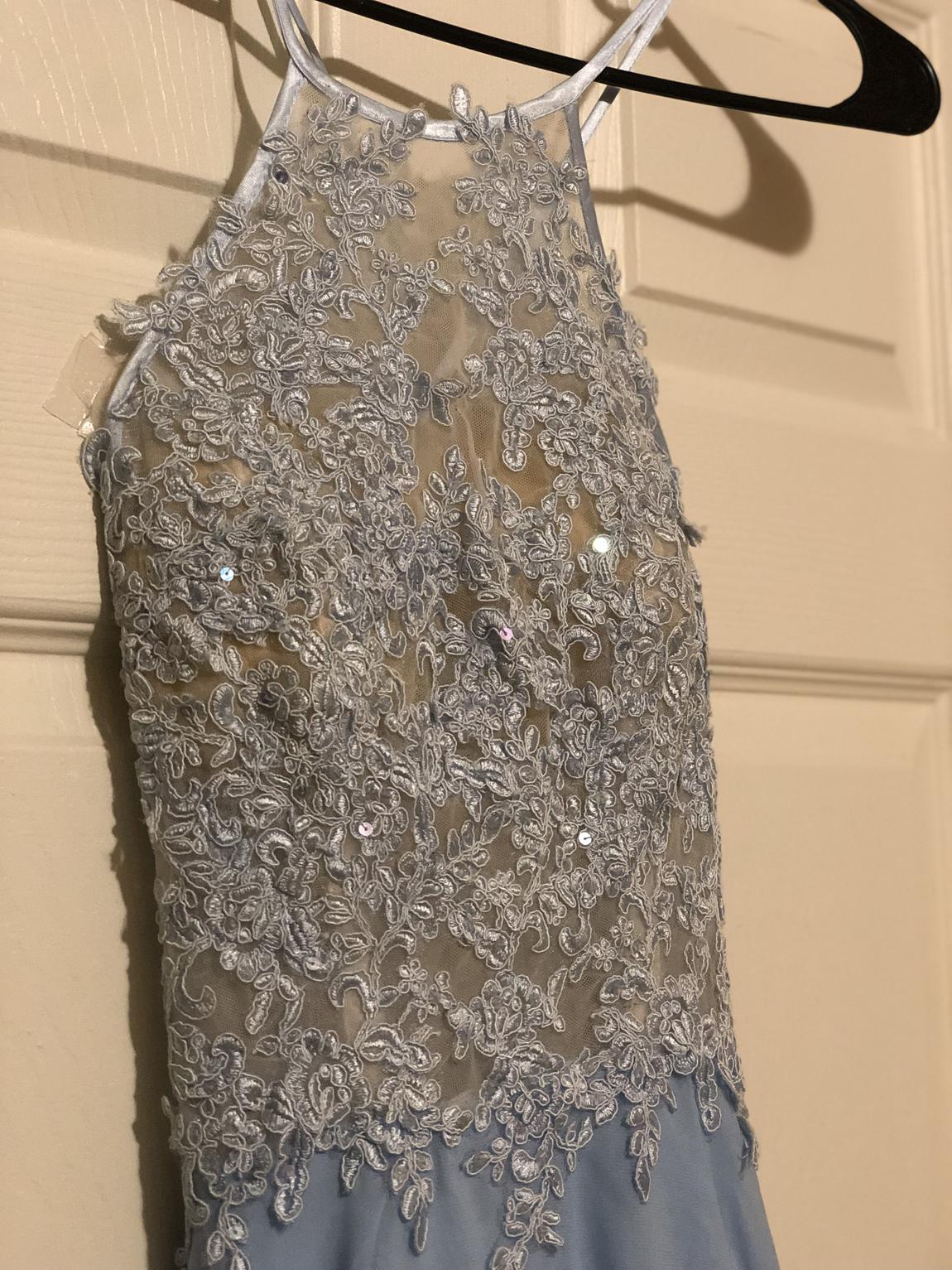 Size 4 Halter Lace Blue A-line Dress on Queenly