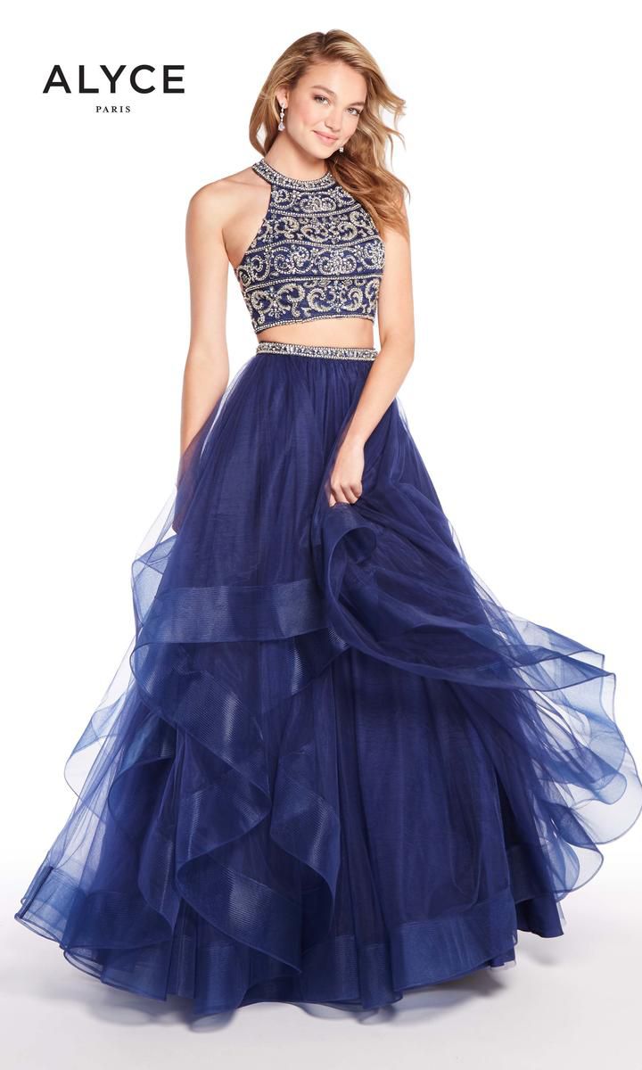 Style 60209 Alyce Paris Size 6 Prom Navy Blue Ball Gown on Queenly