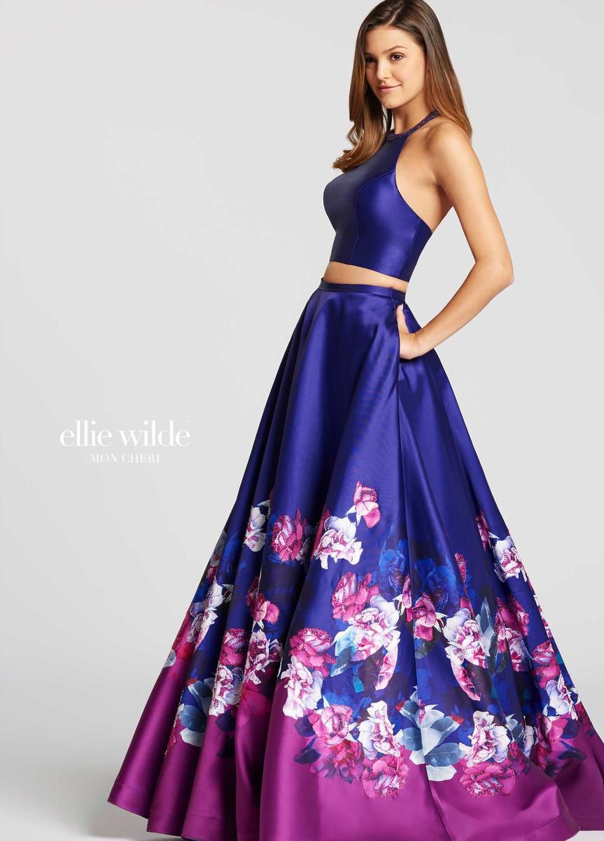 Style EW118001 Ellie Wilde Size 10 Pageant Satin Purple Ball Gown on Queenly