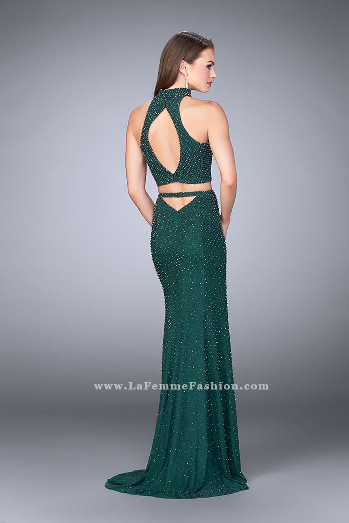 Style 24158 La Femme Size 2 High Neck Green Floor Length Maxi on Queenly