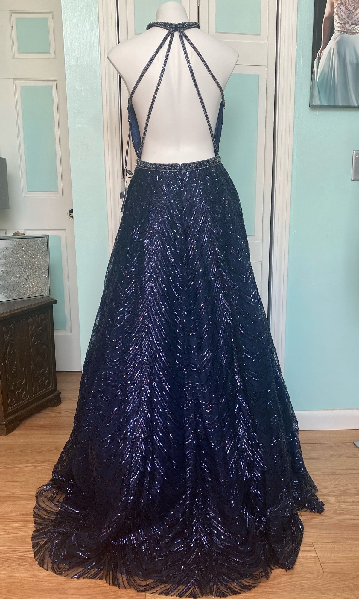 Clarisse Size 10 Prom Sequined Navy Blue Ball Gown on Queenly