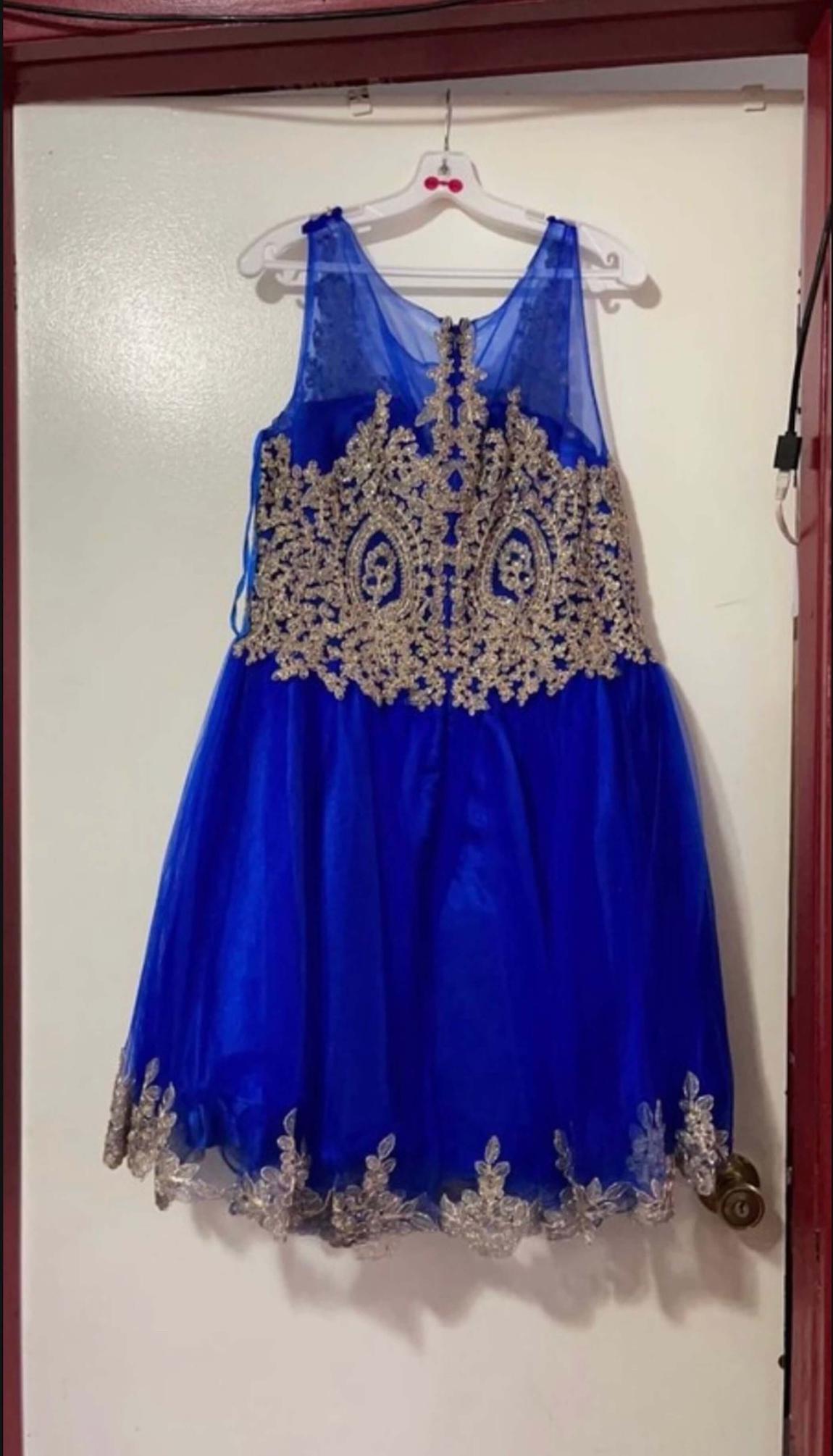 Size 14 Prom Blue A-line Dress on Queenly