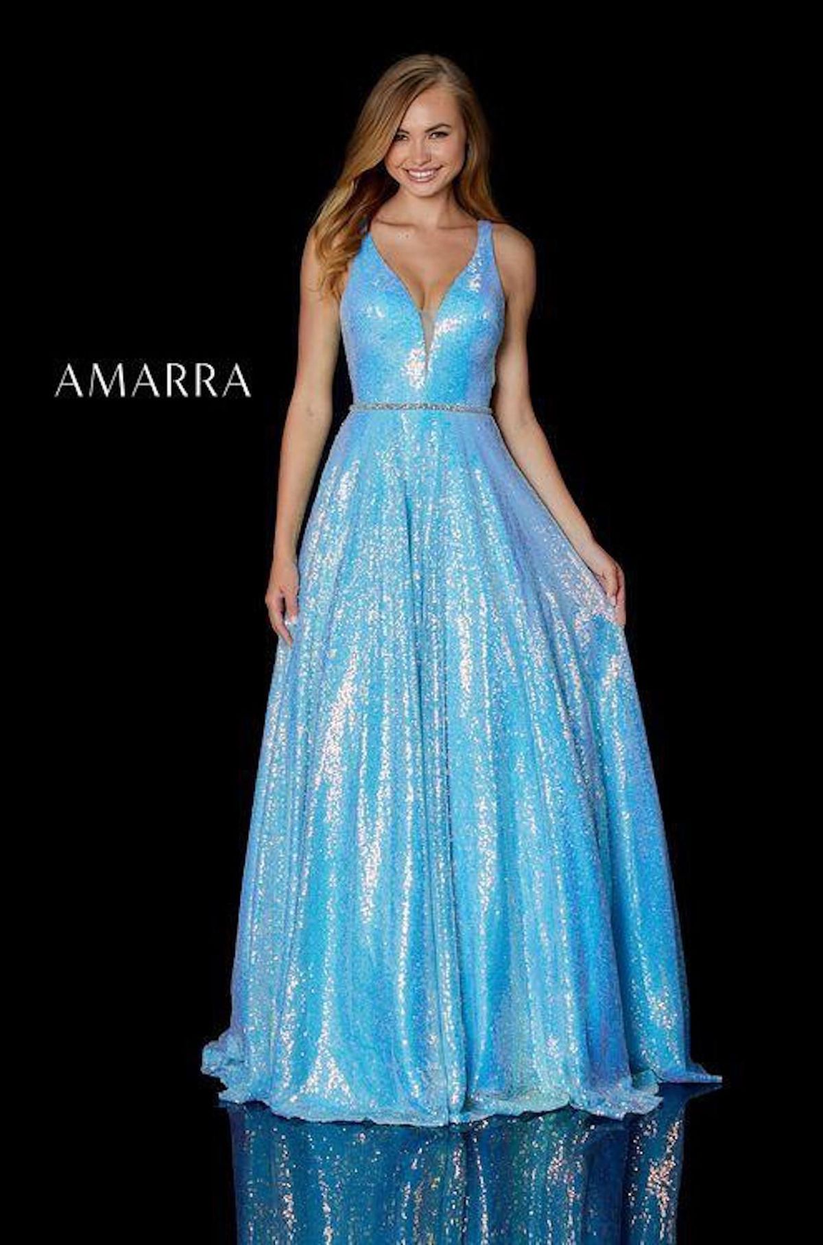 Style Armani Amarra Plus Size 16 Prom Sequined Light Blue Ball Gown on  Queenly