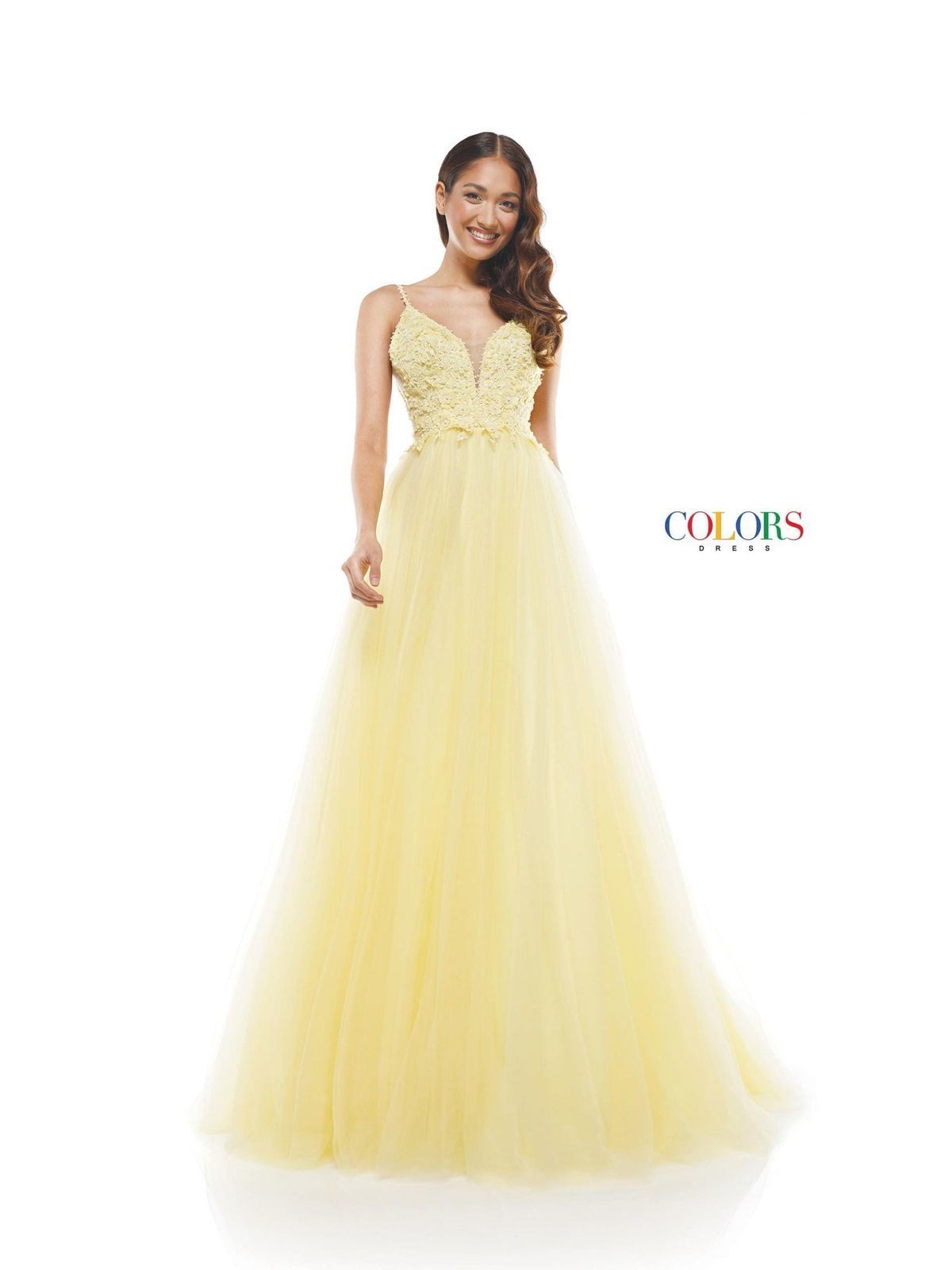 Style Jenna Colors Size 8 Prom Plunge Lace Yellow Ball Gown on Queenly