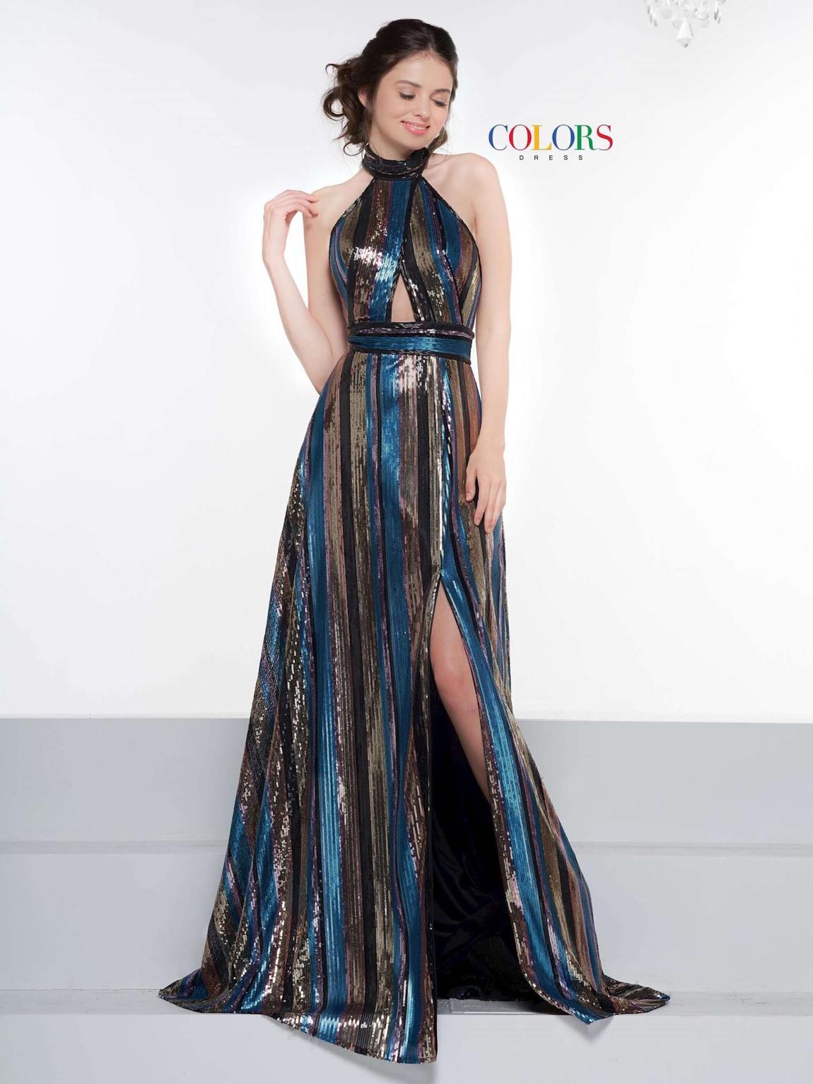 Style 2060 Colors Size 12 Multicolor Side Slit Dress on Queenly