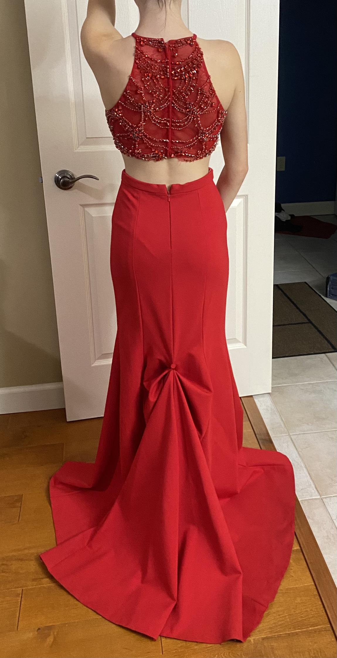 Style 50867 Sherri Hill Size 4 Prom High Neck Sequined Red Side Slit Dress on Queenly
