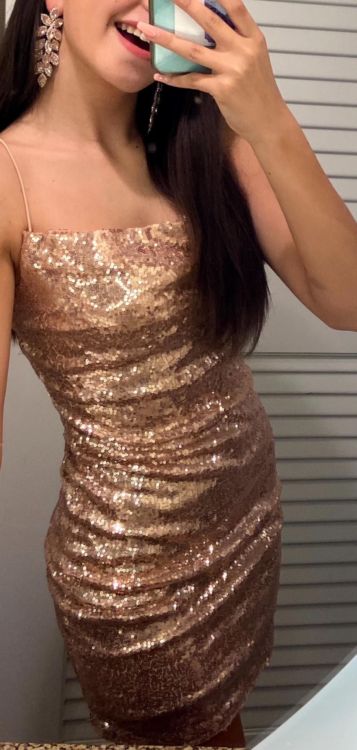 Size 0 Pageant Sequined Rose Gold Cocktail Dress on Queenly