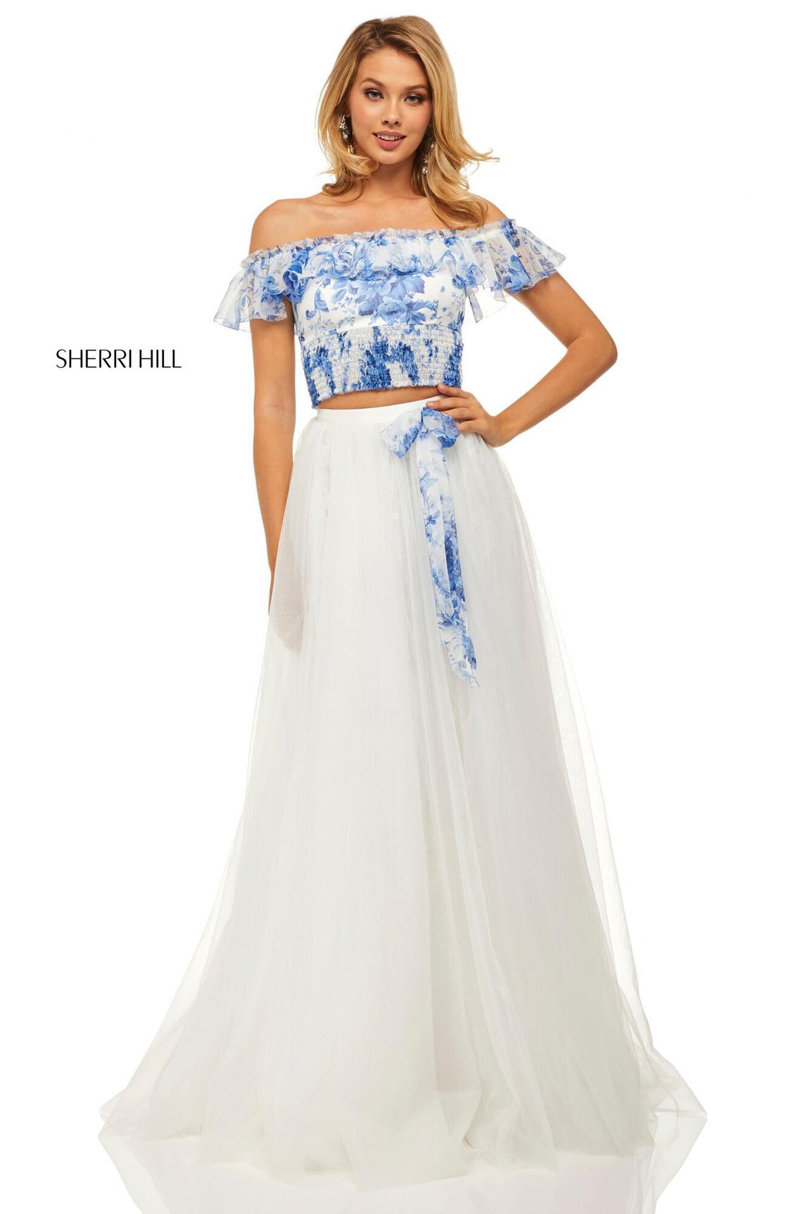 Sherri Hill Size 0 Prom Off The Shoulder Floral White Ball Gown on Queenly