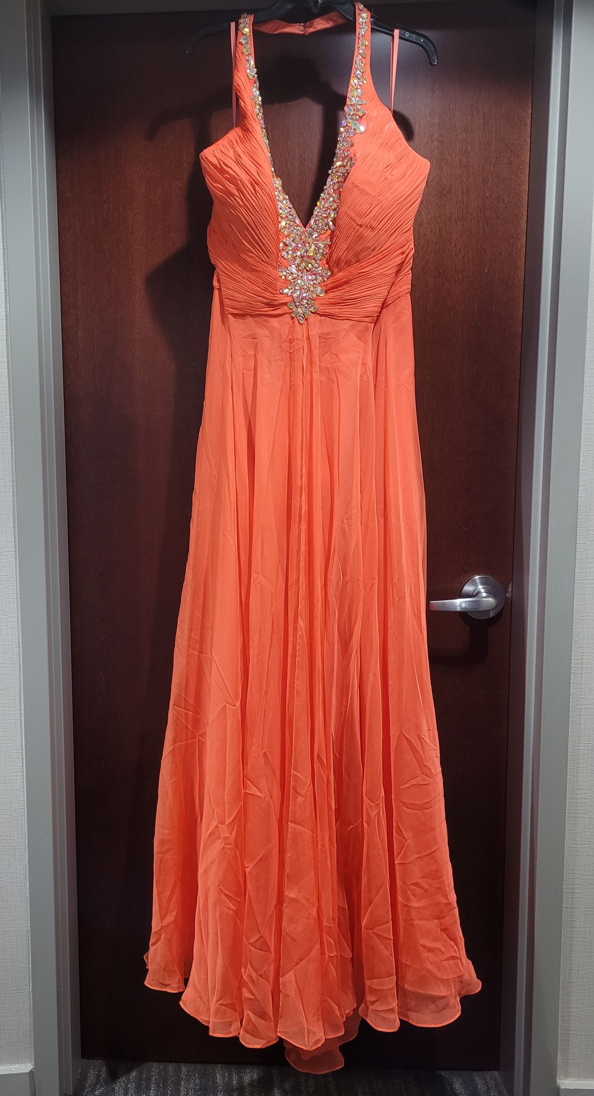 Style 64760 Mac Duggal Plus Size 22 Prom Halter Sequined Coral A-line Dress on Queenly