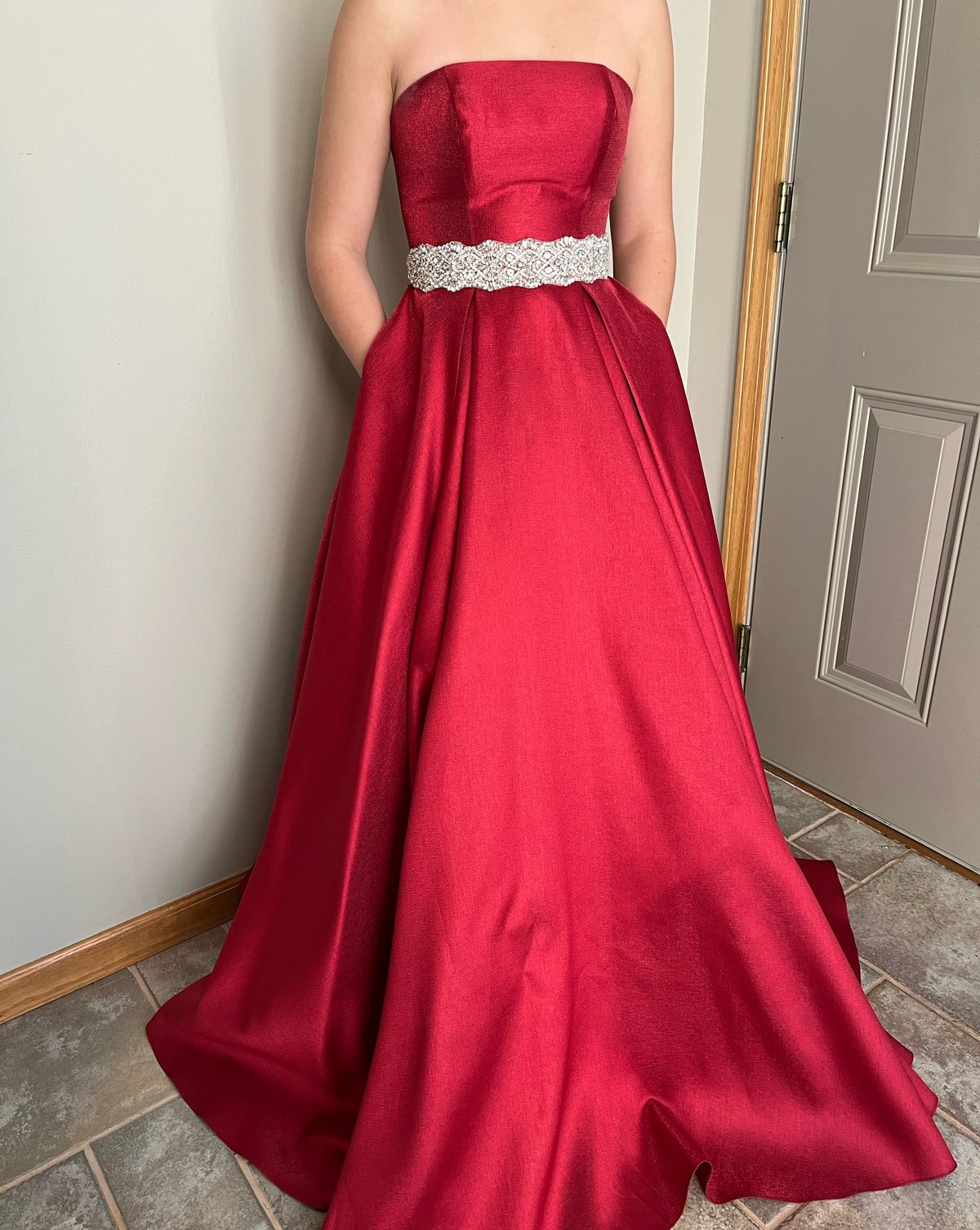 Size 2 Sequined Red Ball Gown on Queenly
