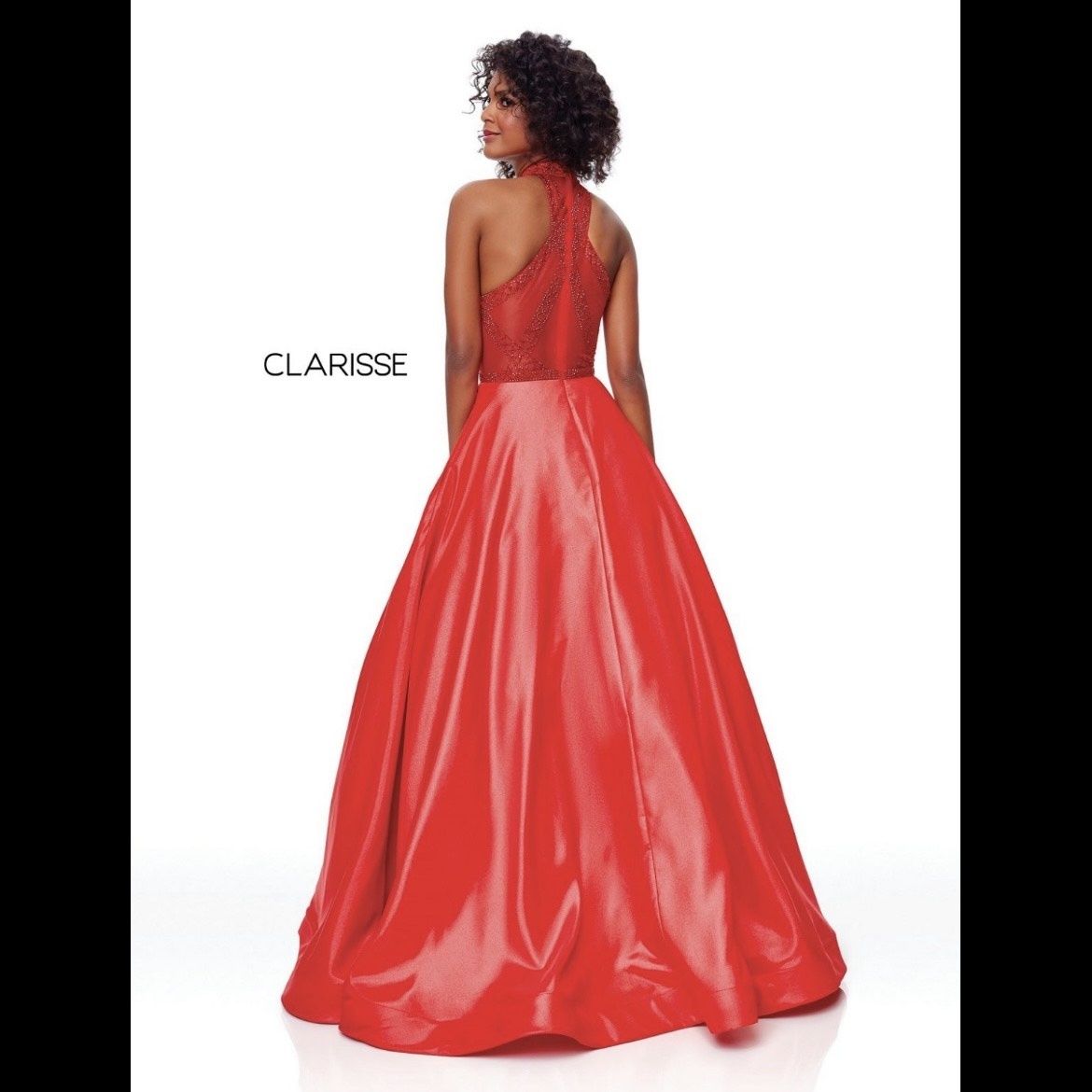 Clarisse Size 0 Prom Halter Sequined Red Ball Gown on Queenly