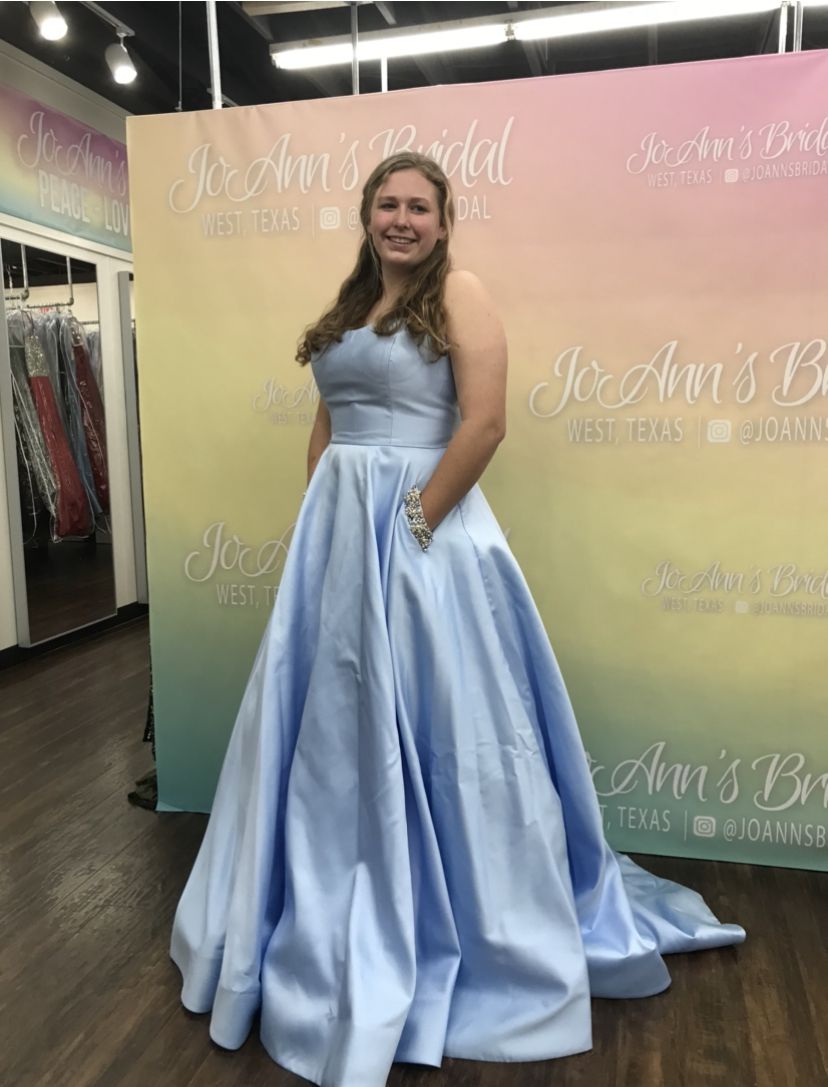 Sherri Hill Plus Size 16 Prom Strapless Satin Light Blue Ball Gown on Queenly