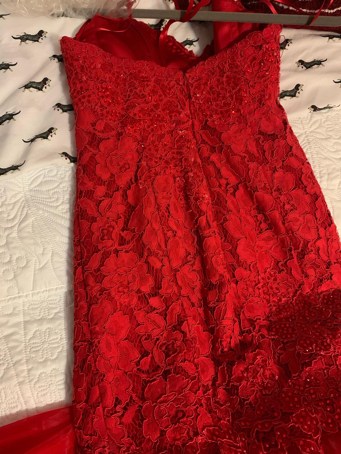 Jovani Size 10 Prom Lace Red Mermaid Dress on Queenly