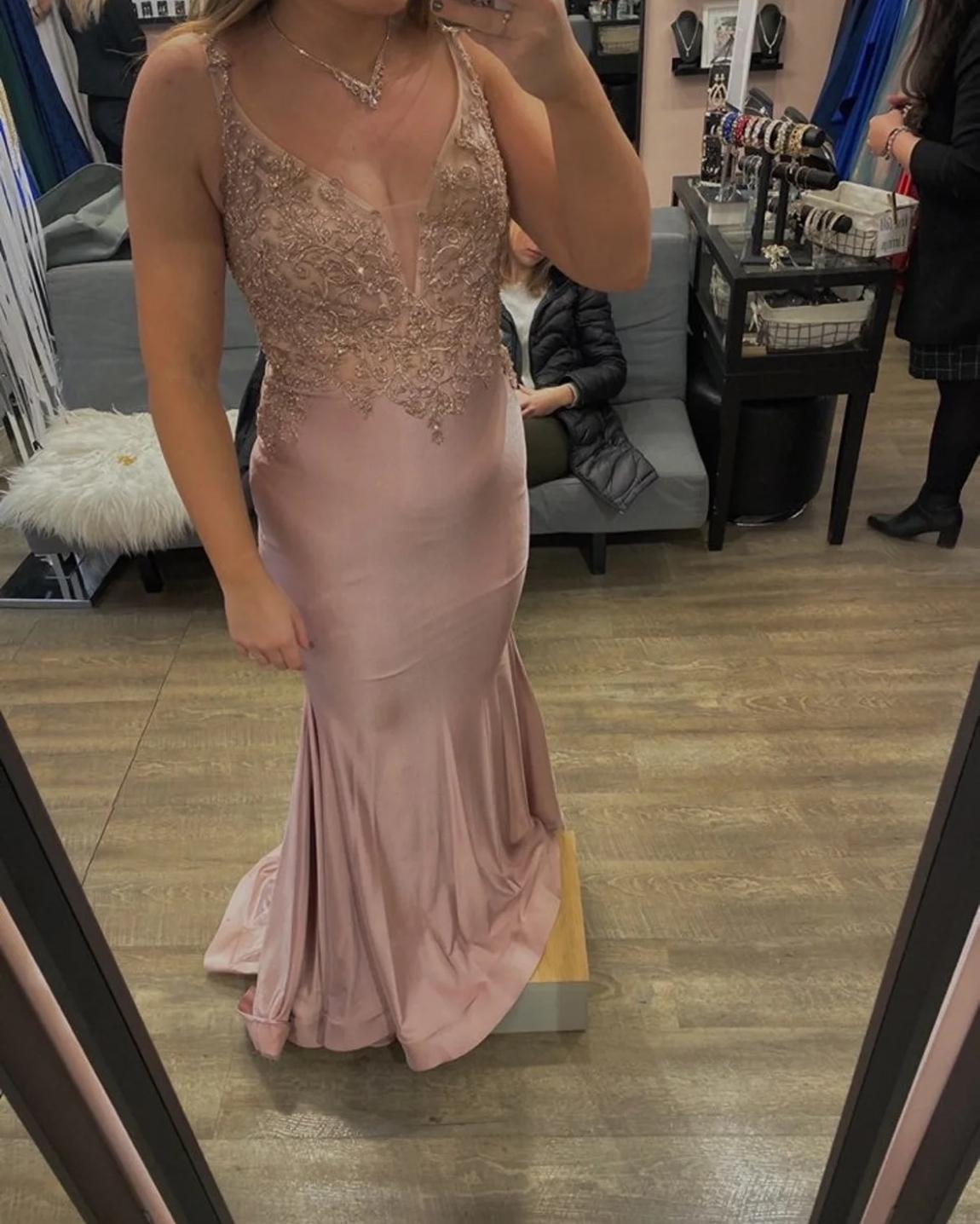 Ellie Wilde Size 6 Bridesmaid Sheer Light Pink Mermaid Dress on Queenly