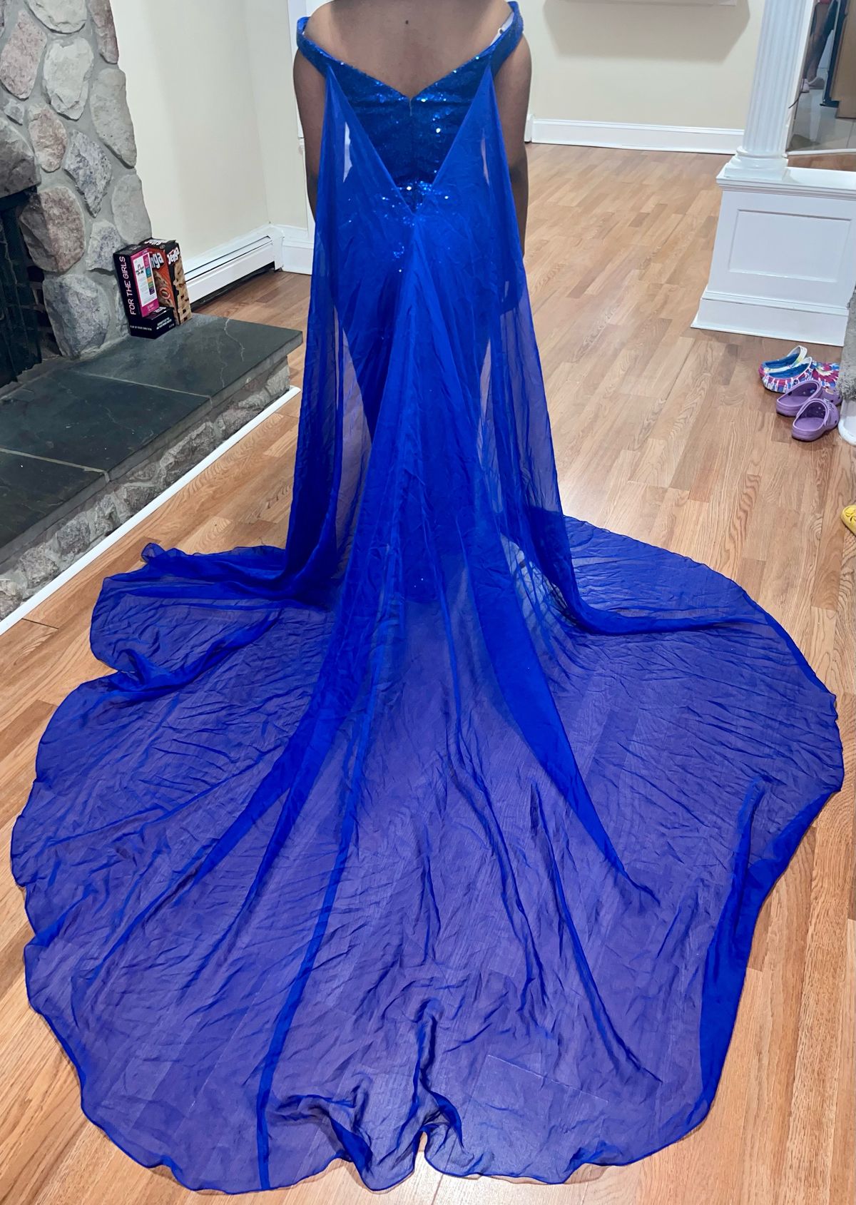Size 4 Fun Fashion Sheer Royal Blue Formal Jumpsuit on Queenly
