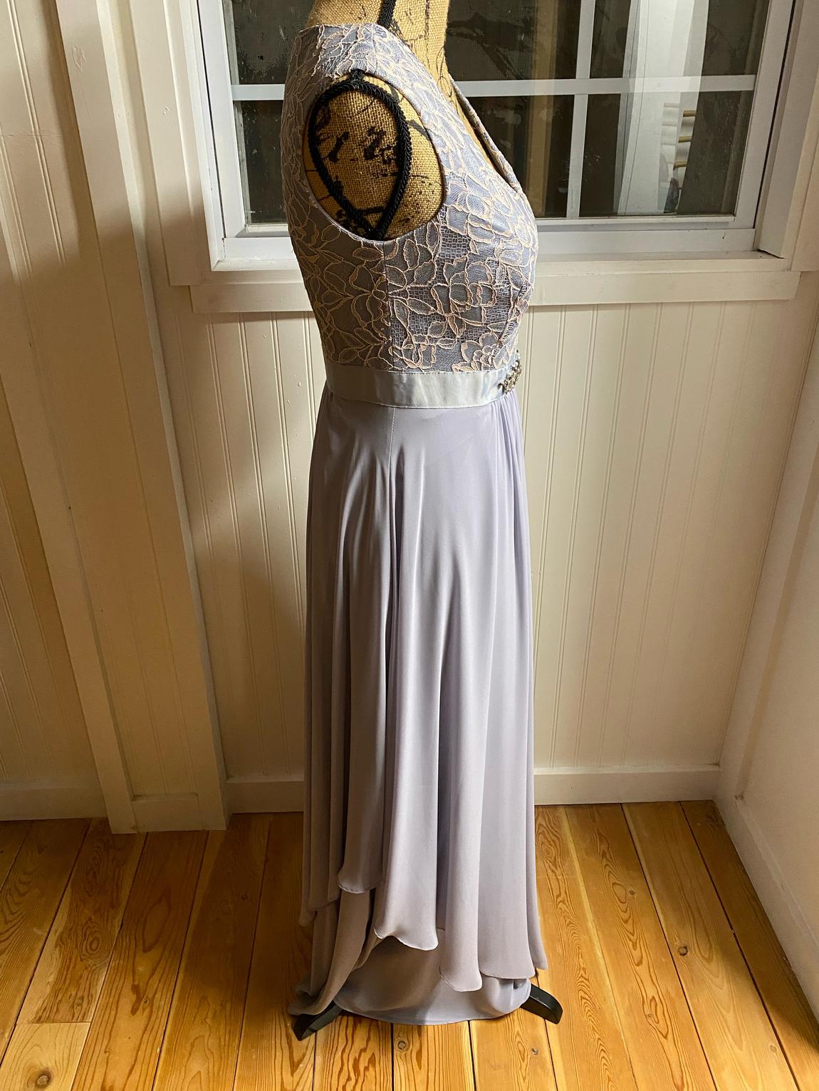 Size 4 Lace Silver Floor Length Maxi on Queenly