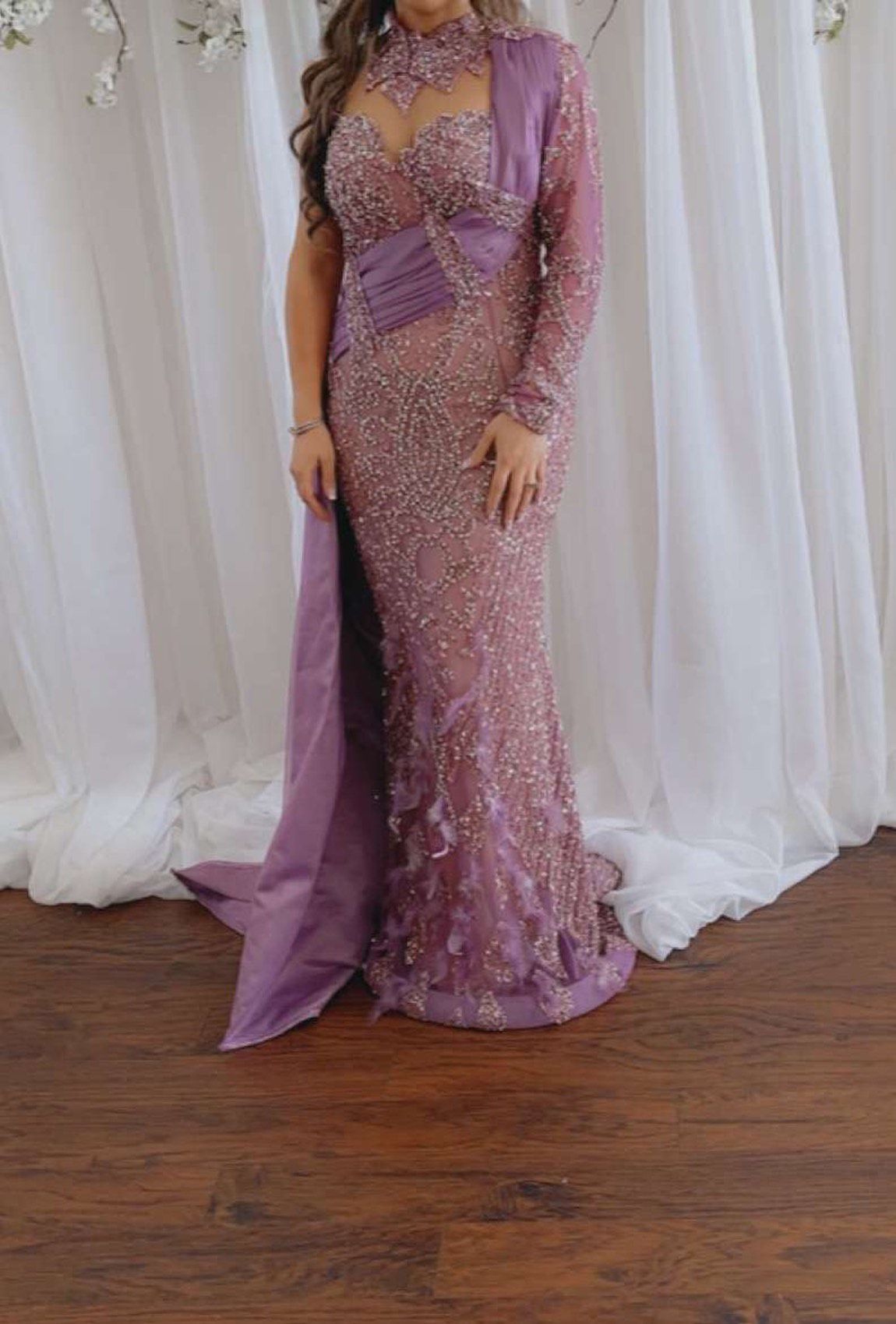 Custom made Size 8 Prom Long Sleeve Sequined Purple Floor Length Maxi on Queenly