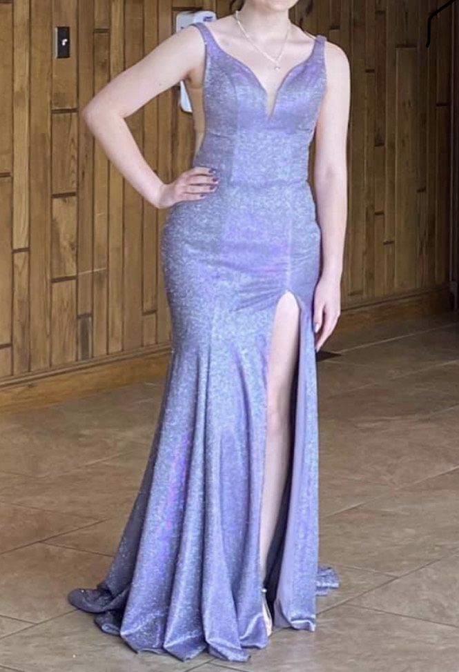 Size 2 Prom Sheer Purple Side Slit Dress on Queenly