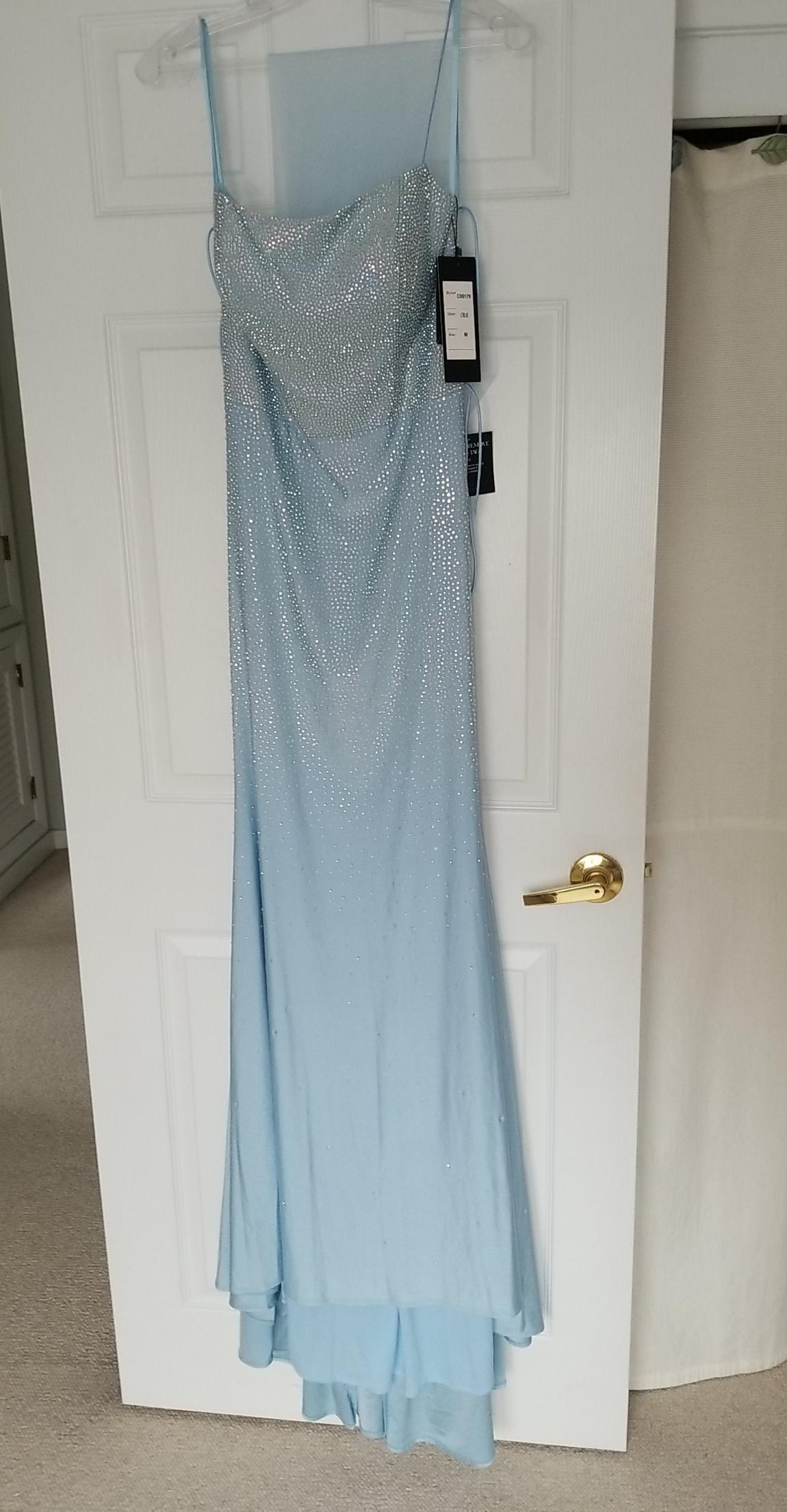 Lady Black Tie Size 8 Prom Satin Light Blue Dress With Train on Queenly