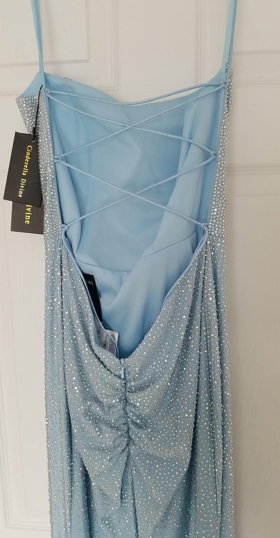 Lady Black Tie Size 8 Prom Satin Light Blue Dress With Train on Queenly