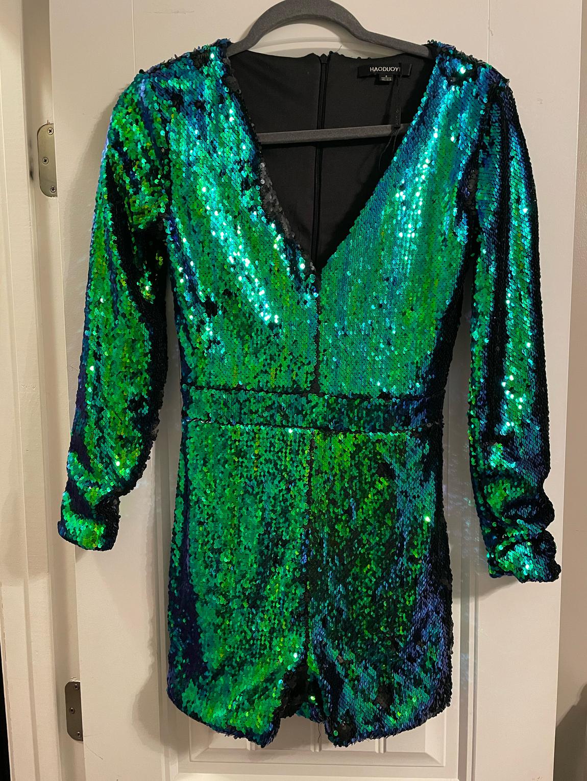 Size 2 Fun Fashion Long Sleeve Sequined Multicolor Formal Jumpsuit on Queenly