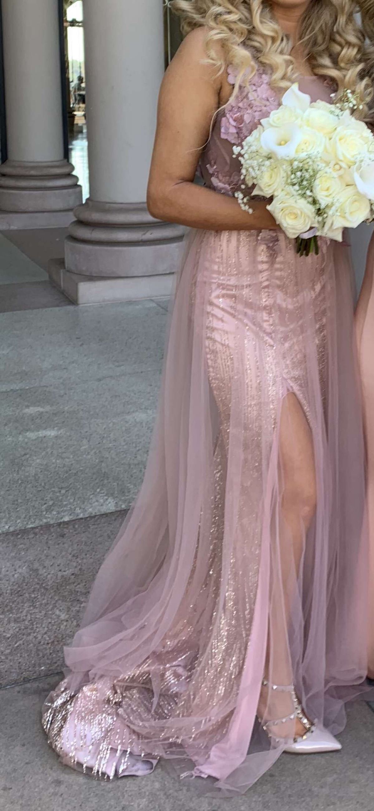 Portia and Scarlett Size 4 Prom Sheer Light Pink Side Slit Dress on Queenly