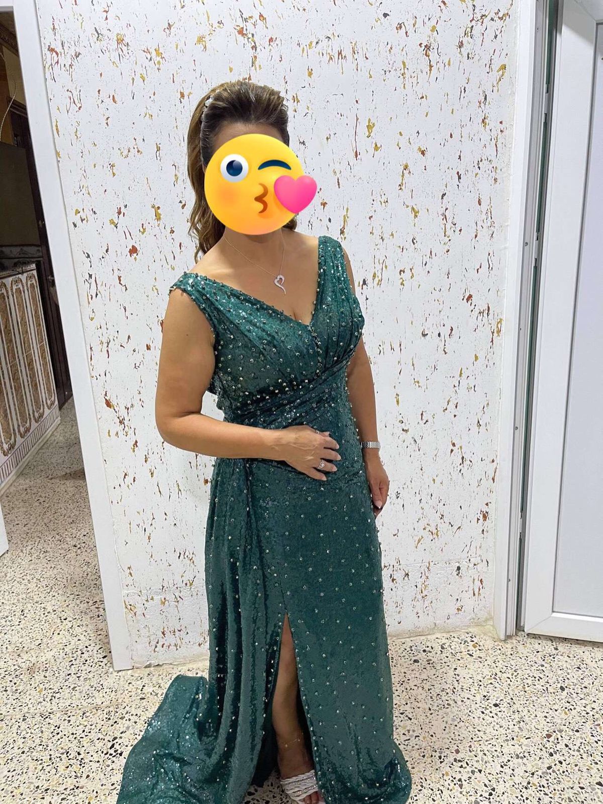 Custom made Size 6 Sequined Green Side Slit Dress on Queenly