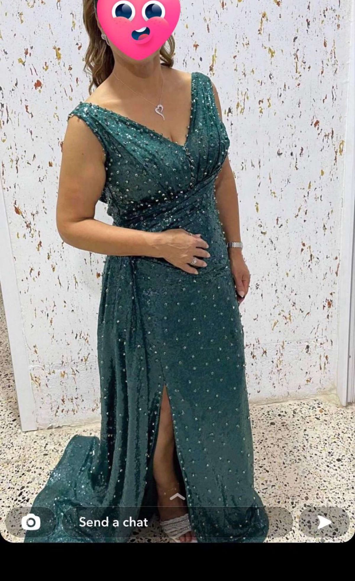 Custom made Size 6 Sequined Green Side Slit Dress on Queenly