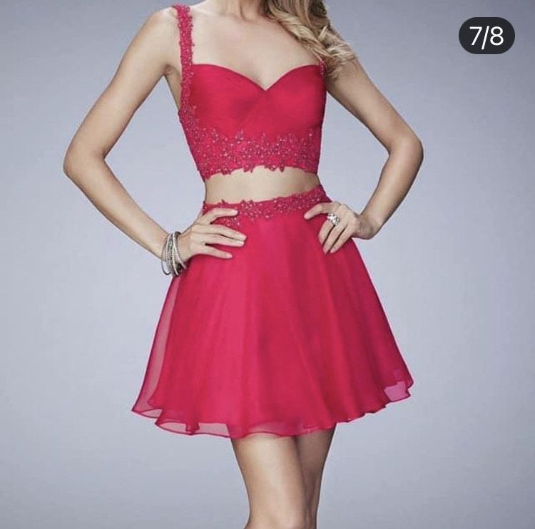 La Femme Size 2 Homecoming Lace Hot Pink A-line Dress on Queenly