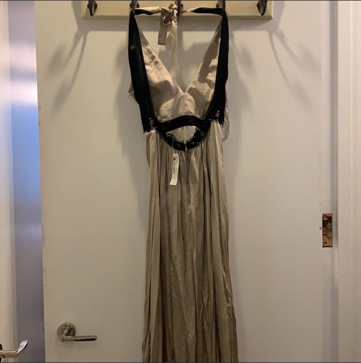 BCBG Size 4 Halter Satin Nude A-line Dress on Queenly