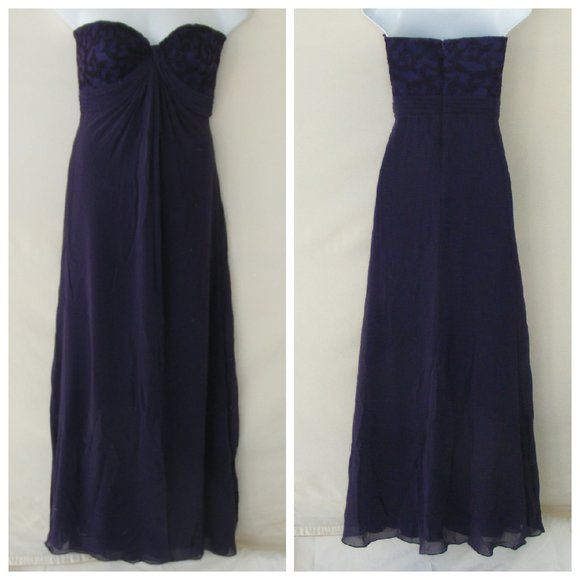 Style ABA025LX Tadashi Shoji Size 6 Strapless Sheer Purple Ball Gown on Queenly
