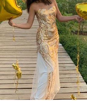 Size 0 Prom Strapless Gold Mermaid Dress on Queenly