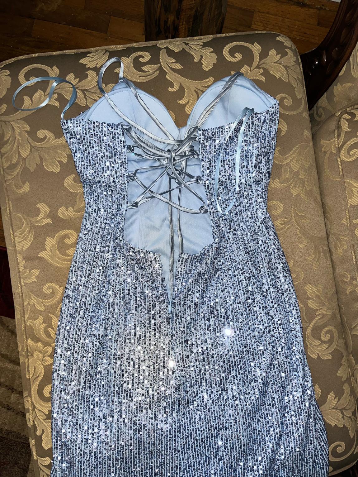 Size 10 Prom Sequined Blue Floor Length Maxi on Queenly