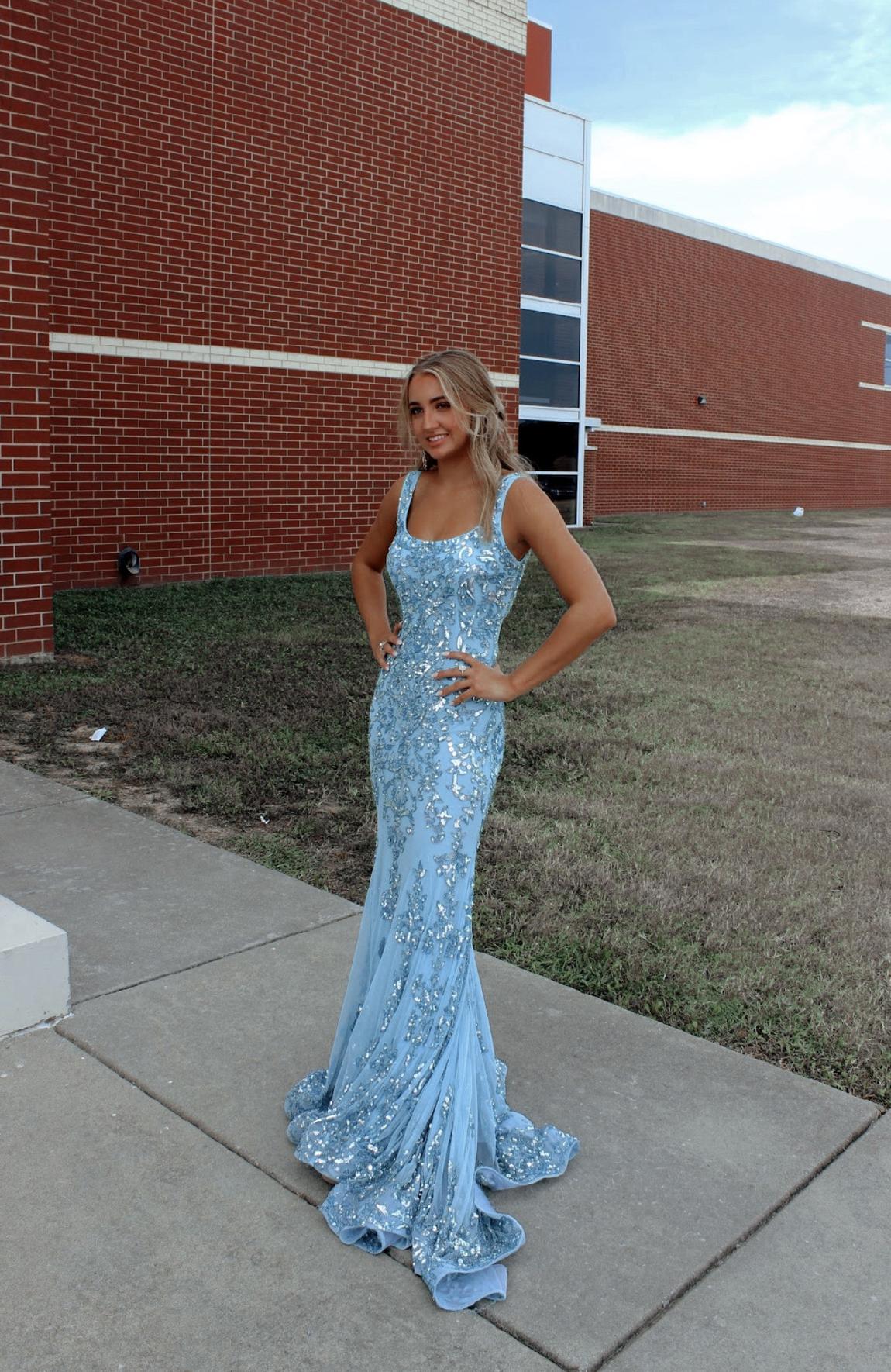 Sherri Hill Size 2 Prom Sequined Light Blue Floor Length Maxi on Queenly