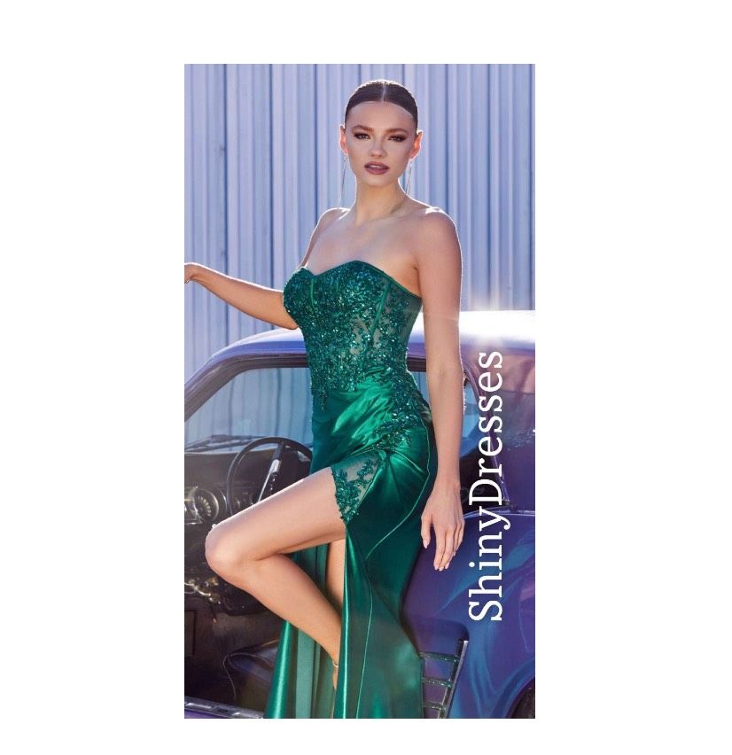 Size 4 Prom Strapless Green Side Slit Dress on Queenly