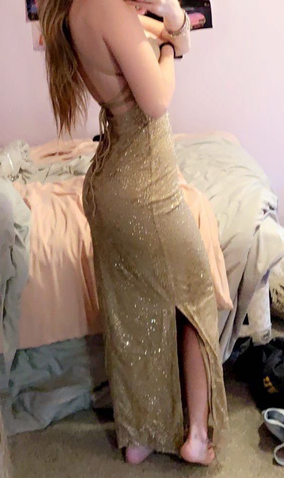 Size 00 Gold Side Slit Dress on Queenly