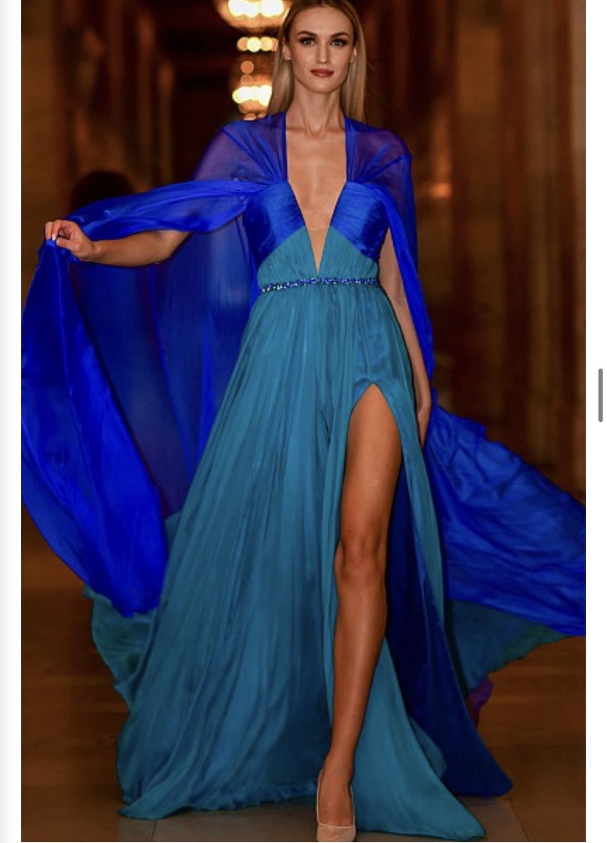 Jovani Size 2 Satin Light Blue Side Slit Dress on Queenly