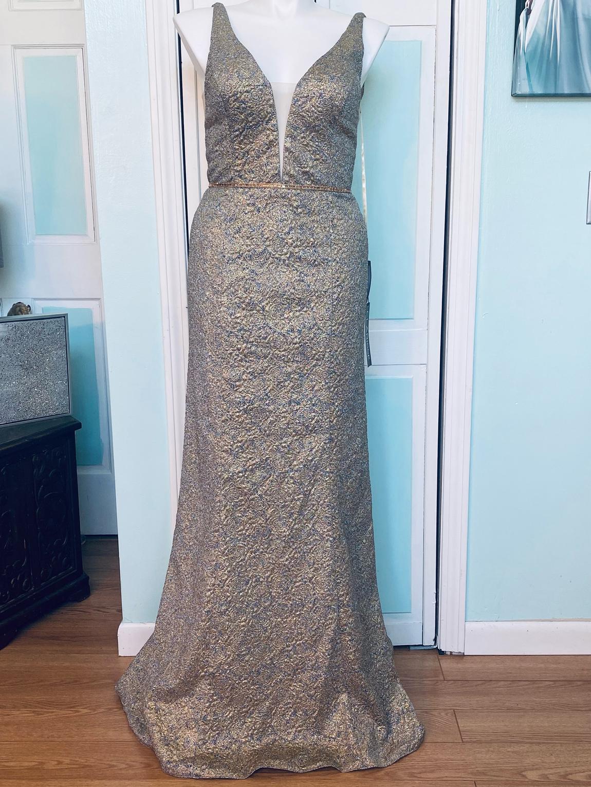 Clarisse Size 14 Prom Plunge Gold Floor Length Maxi on Queenly