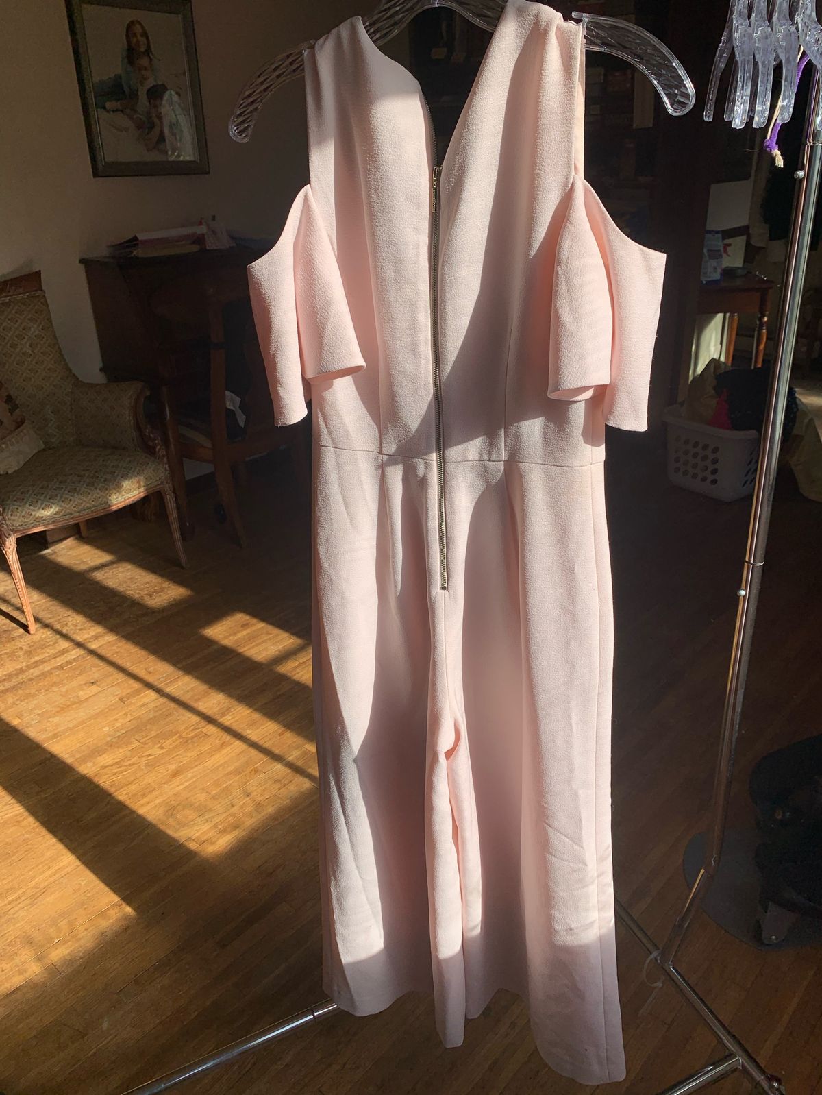Size 0 Wedding Guest Cap Sleeve Light Pink Formal Jumpsuit on Queenly