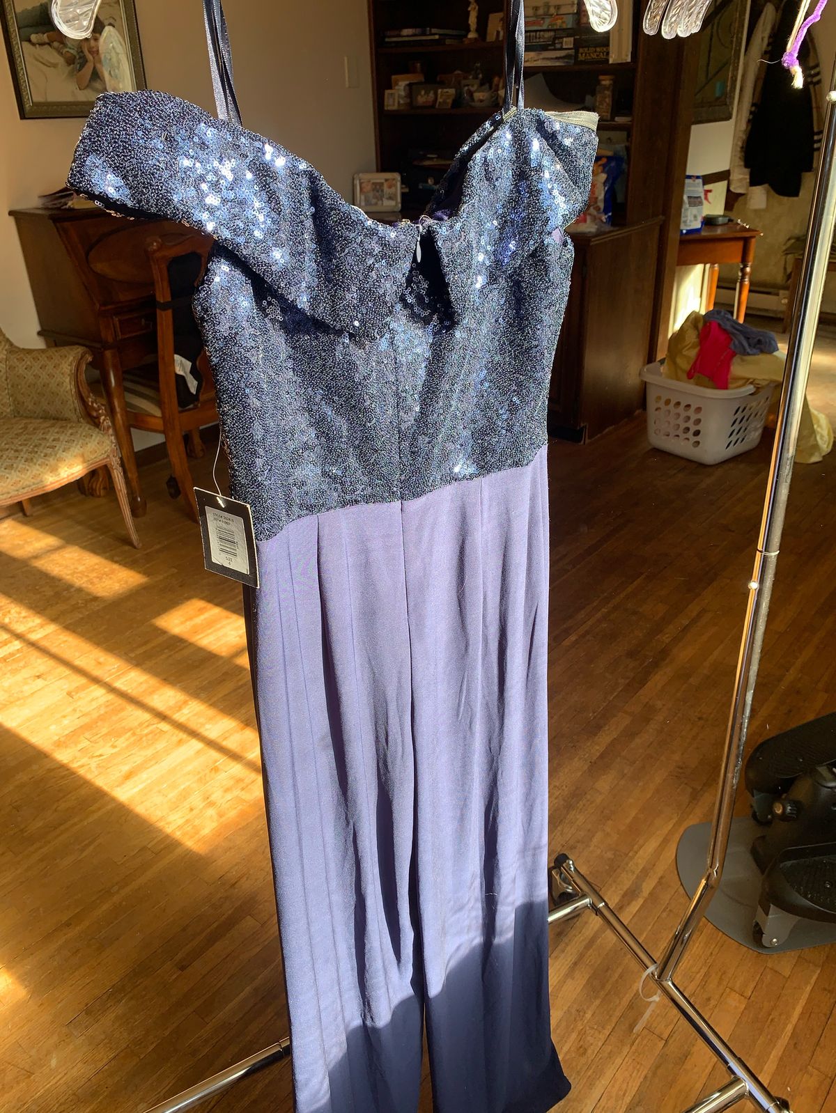 Marina Size 4 Sequined Navy Blue Formal Jumpsuit on Queenly