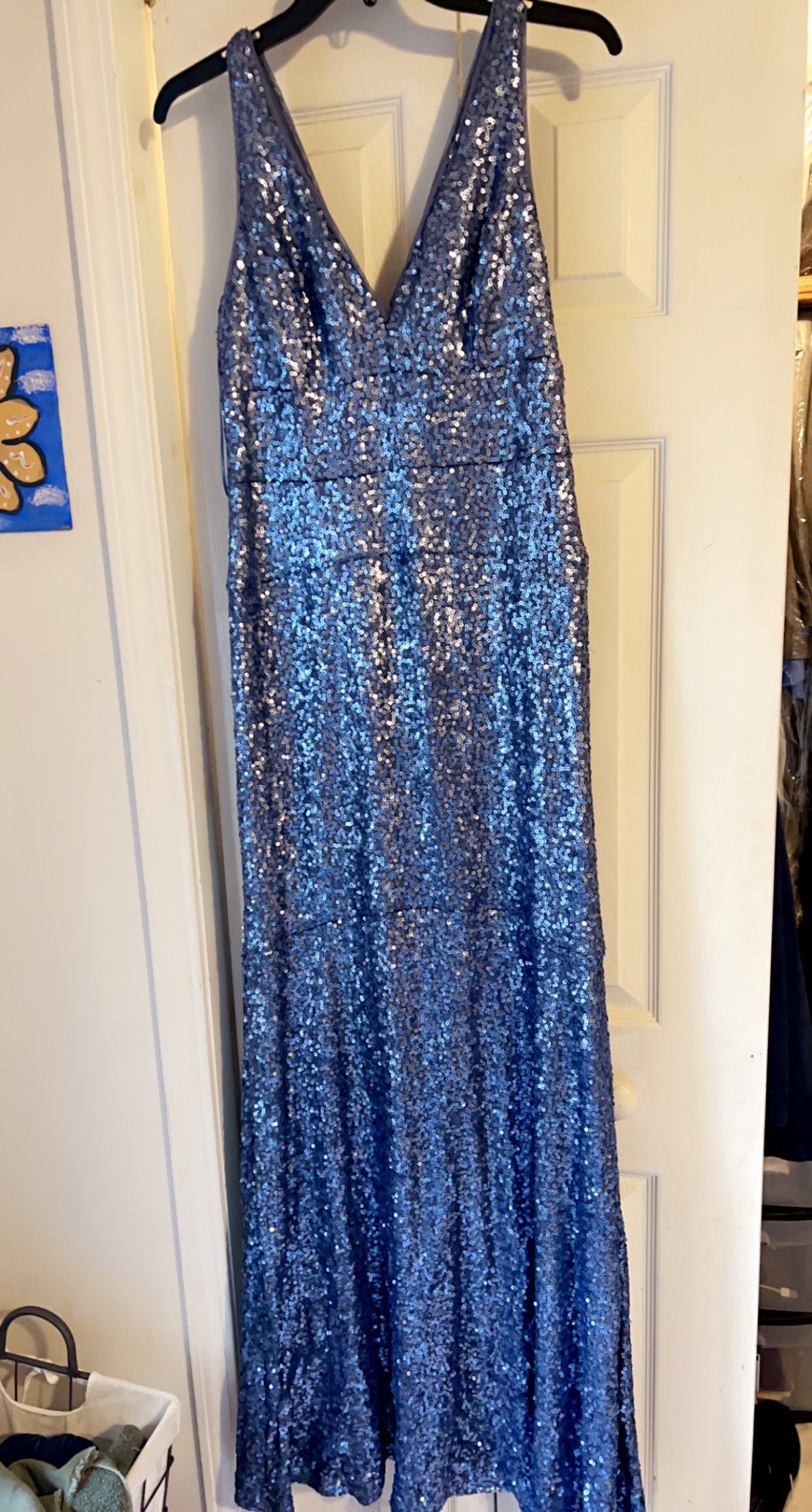 Size 8 Sequined Blue Floor Length Maxi on Queenly