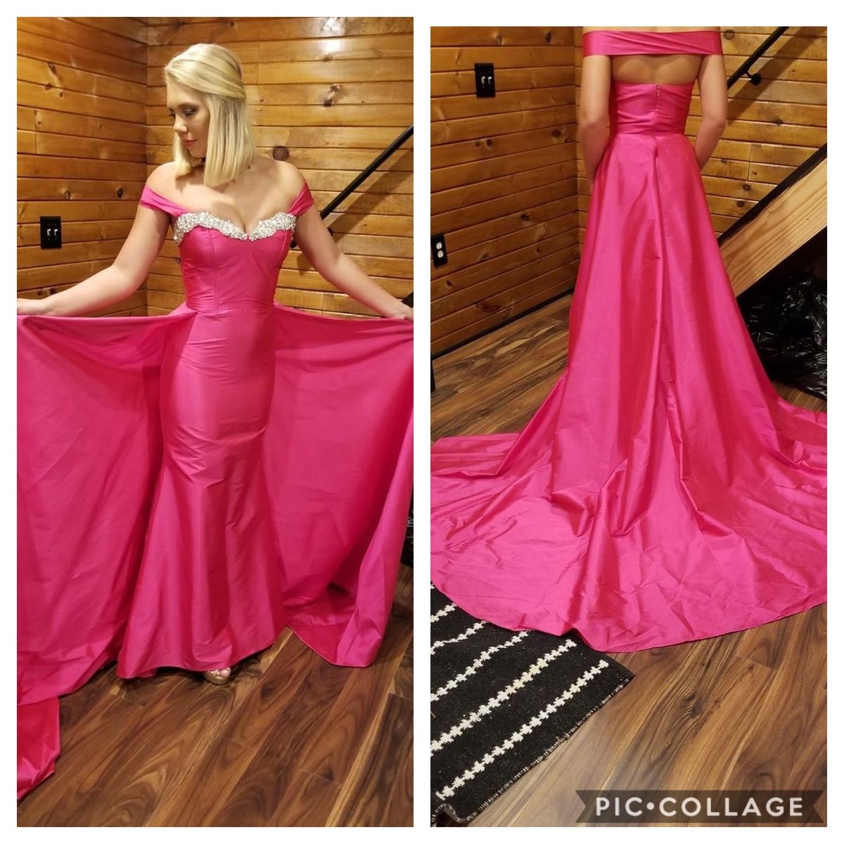 Fernando Wong Size 2 Prom Off The Shoulder Sequined Hot Pink Dress With Train on Queenly