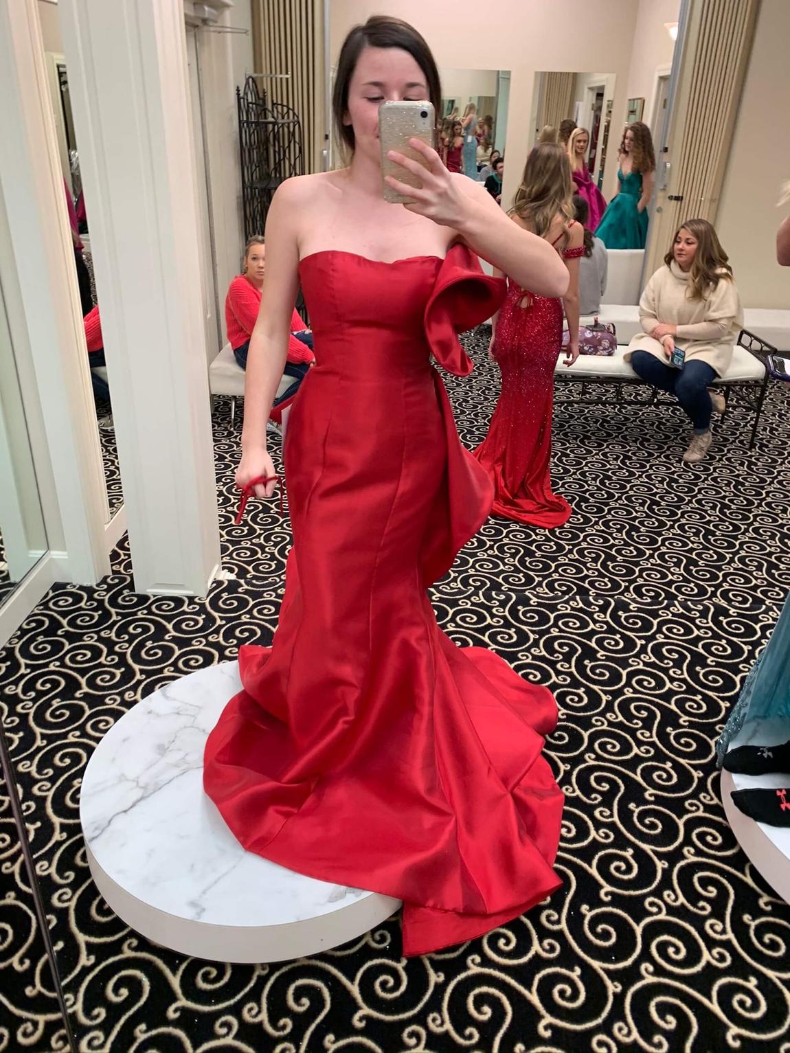 Sherri Hill Size 0 Prom Strapless Red Mermaid Dress on Queenly