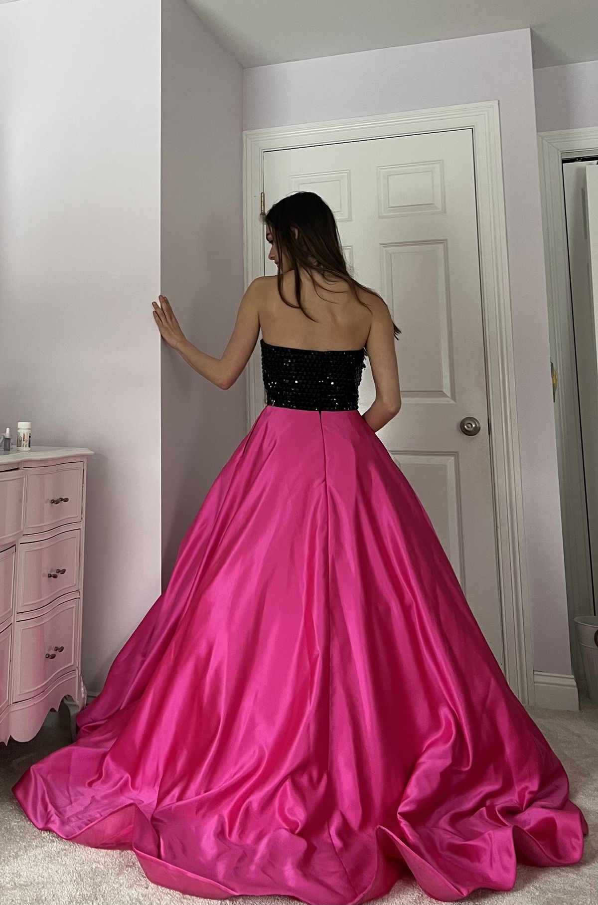 Sherri Hill Size 4 Prom Strapless Sequined Hot Pink Ball Gown on Queenly