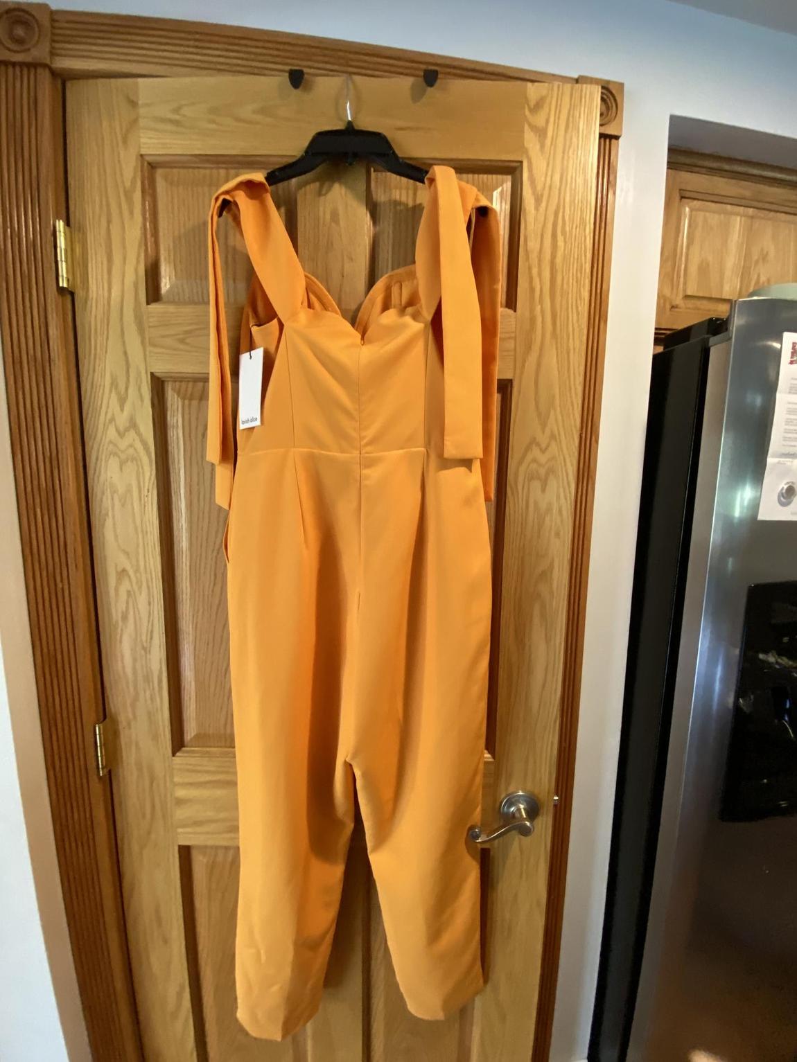 Size 8 Pageant Interview Orange Formal Jumpsuit on Queenly