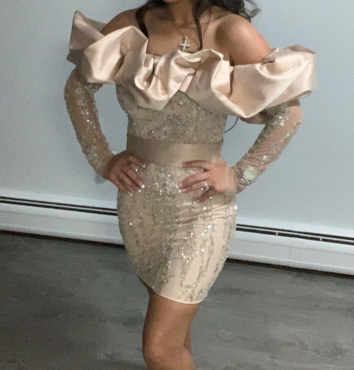 Size 0 Satin Nude Cocktail Dress on Queenly